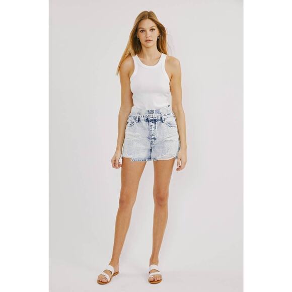 KanCan Ultra High Rise Rambler Denim Shorts Buttonfly Size 1/24 Distressed NWT - Picture 9 of 10